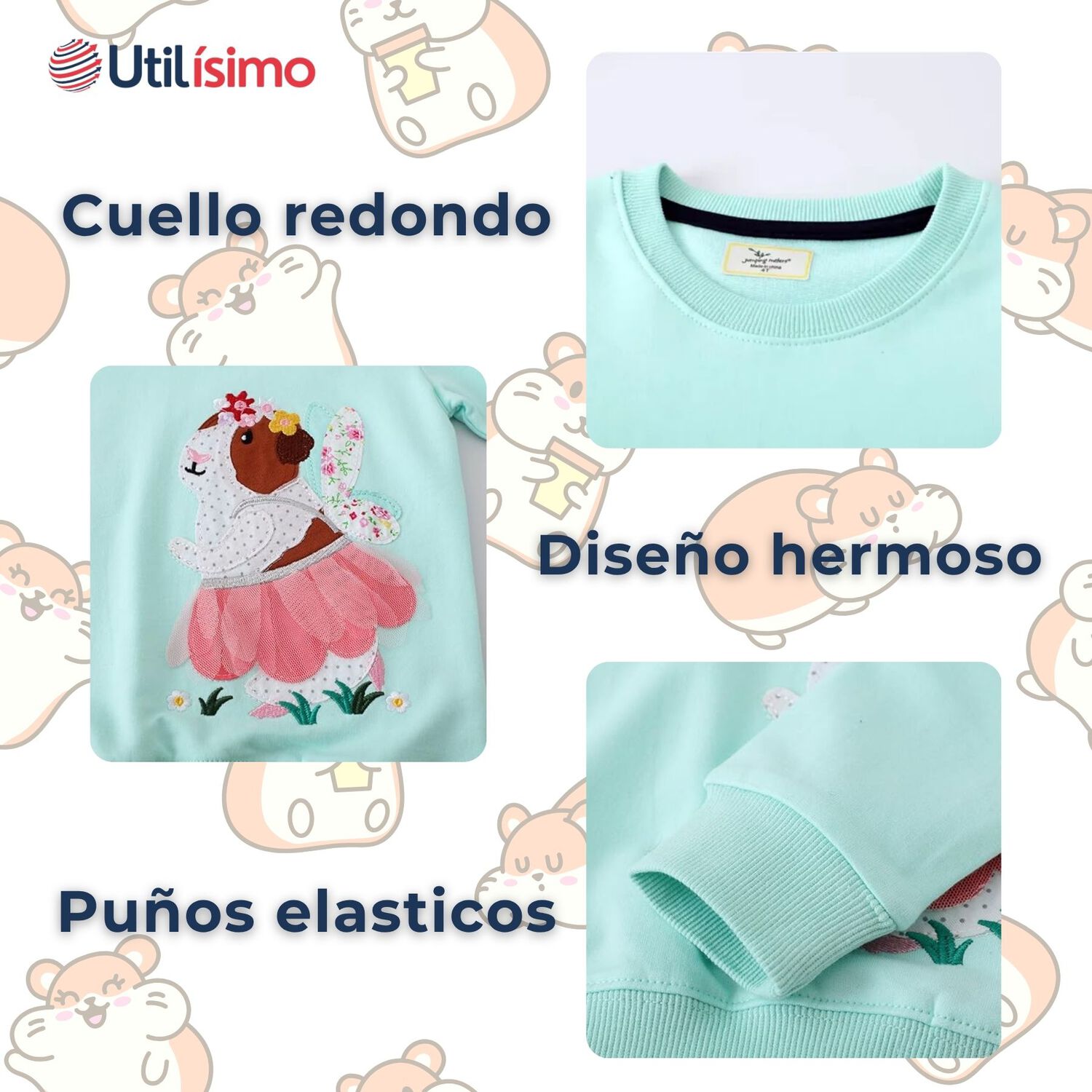 Poler&oacute;n Ni&ntilde;a Manga Larga 100% Algod&oacute;n Turquesa Hamster image number 3.0