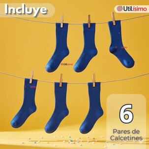 Pack 6 Calcet&iacute;nes Escolares Corto Algod&oacute;n Azul Ni&ntilde;o Juvenil