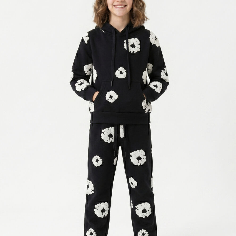 Conjunto Buzo Ni&ntilde;a Poleron Canguro Y Jogger Flores 3d image number 0.0