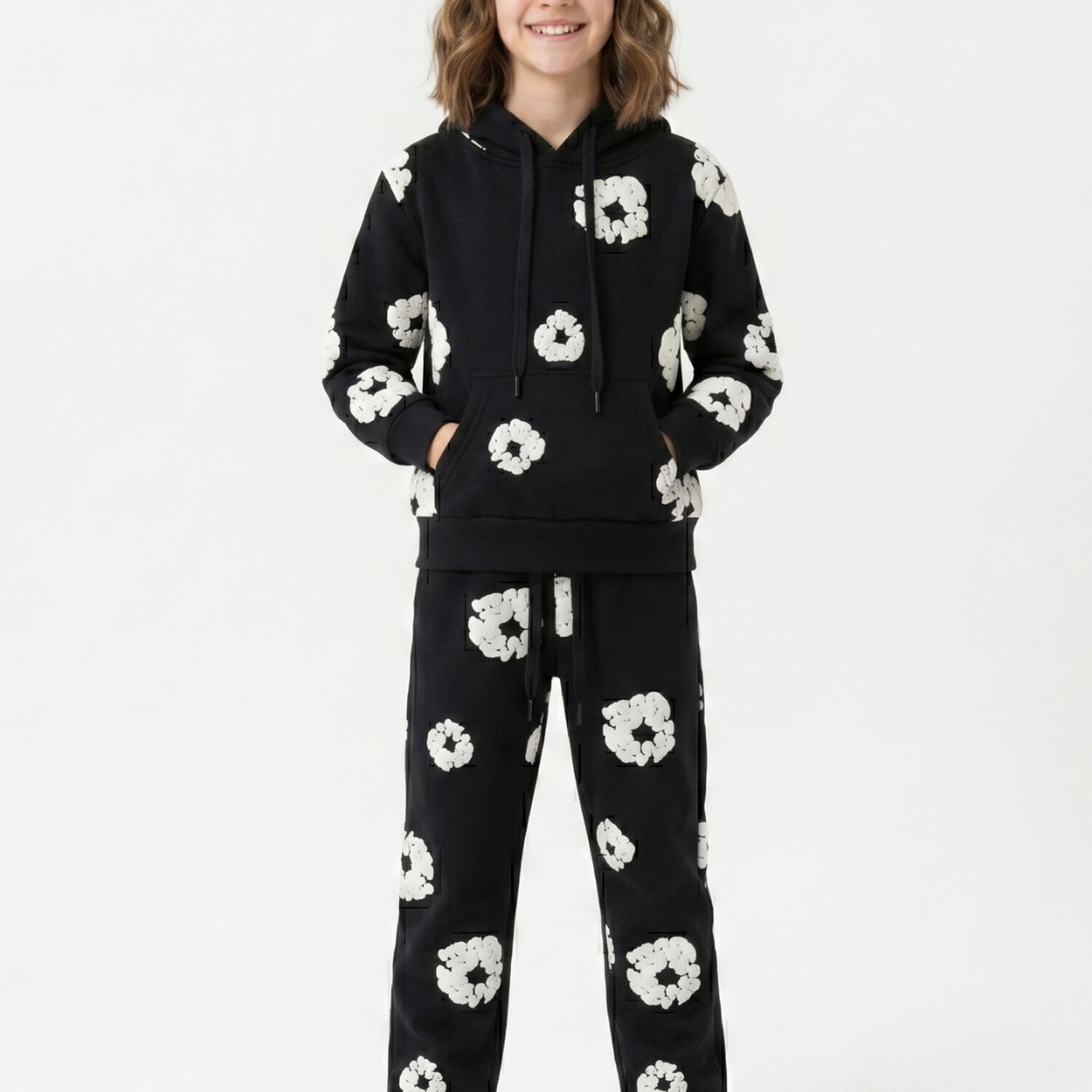 Conjunto Buzo Ni&ntilde;a Poleron Canguro Y Jogger Flores 3d image number 0.0