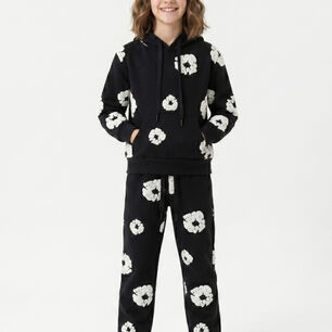 Conjunto Buzo Ni&ntilde;a Poleron Canguro Y Jogger Flores 3d