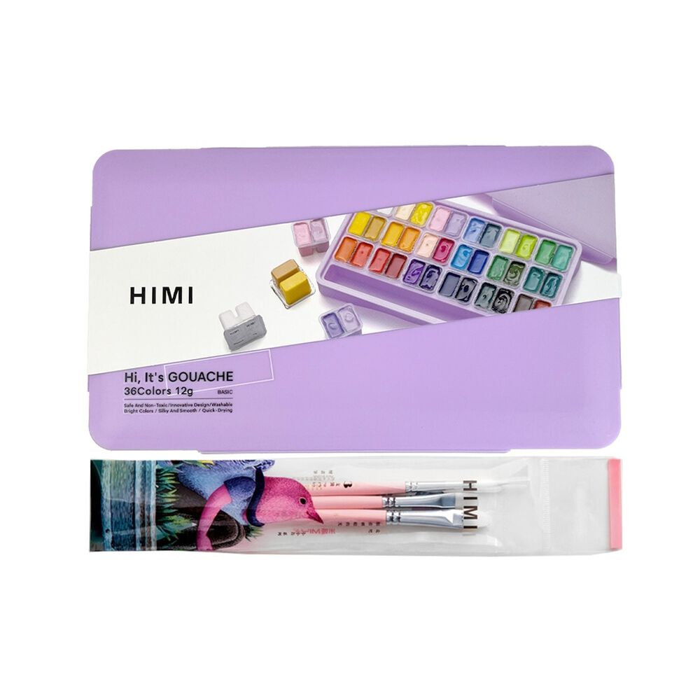 Himi Set Gouache 36 Colores Twin Cup 12g + 3 Pinceles Morado image number 0.0