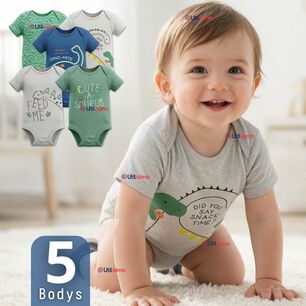 Pack 5 Bodys Manga Corta 100% Algod&oacute;n Tedmimak Ni&ntilde;o Little Adventurer