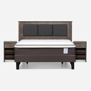 Cama Europea Rosen New Style 4 Plus / 2 Plazas / Base Normal  + Set Maderas Rachel Gris