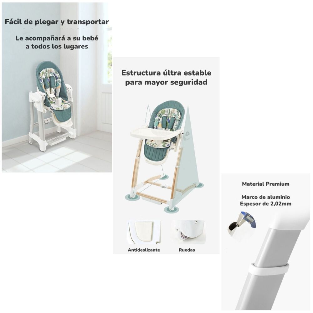 Silla De Comer Y Columpio Mecedor Lujoso Lubabycas Azul image number 3.0