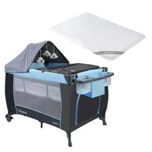 Cuna Playard Sagitta Azul + Colch&oacute;n De Viaje Plegable