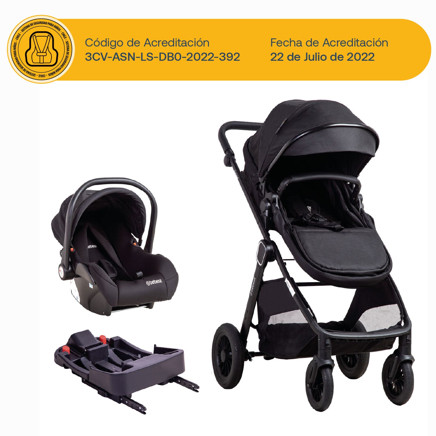 Coche Cuna Travel System Isofix Sunset Premium Negro Bebesit image number 9.0