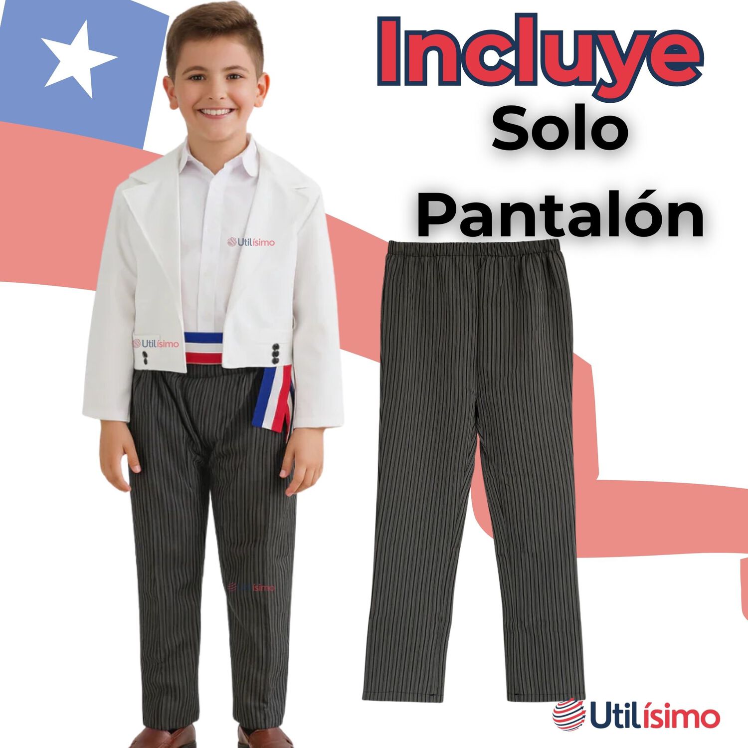 Pantal&oacute;n Huaso Gris Con Rayas Ni&ntilde;o Fiestas Patrias image number 4.0