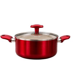 Olla Cacerola Antiadherente De Aluminio 20 Cm 4,8 Lts Con Tapa Modelo Rosso Marca Vitta