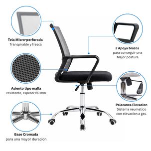 Silla De Oficina Ergon&oacute;mica Santiago Con Altura Ajustable Y Soporte Lumbar