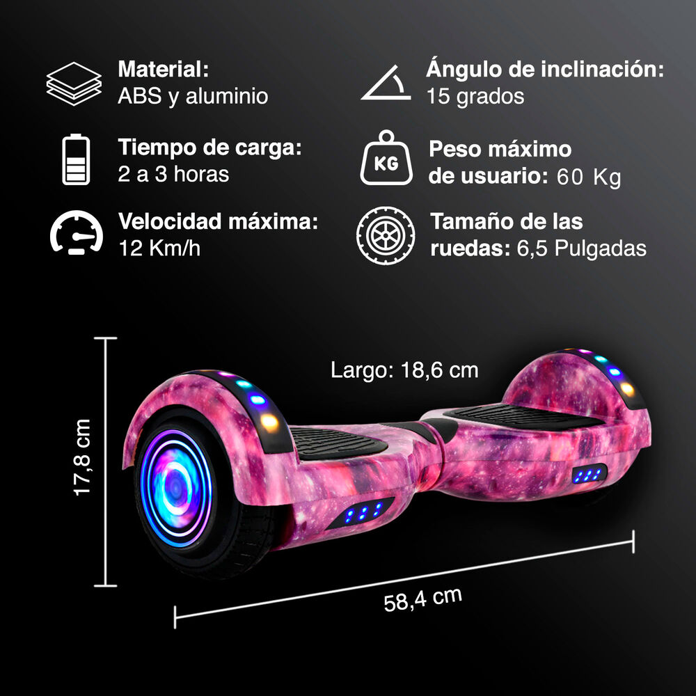 Hoverboard Pro Bluetooth Luces 6,5" 12 Km/h Morado image number 2.0