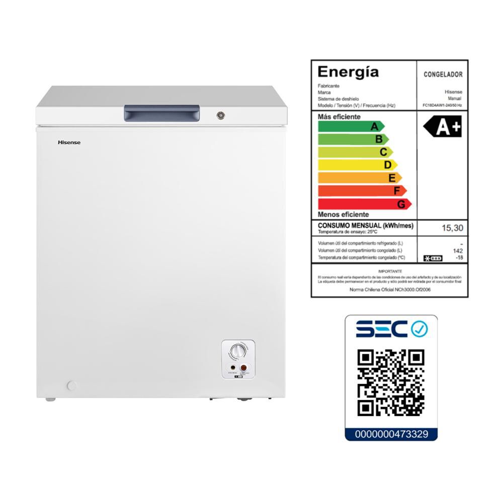Freezer Horizontal Hisense FC184D4AW1 / Frío Directo / 142 Litros / A+ image number 8.0