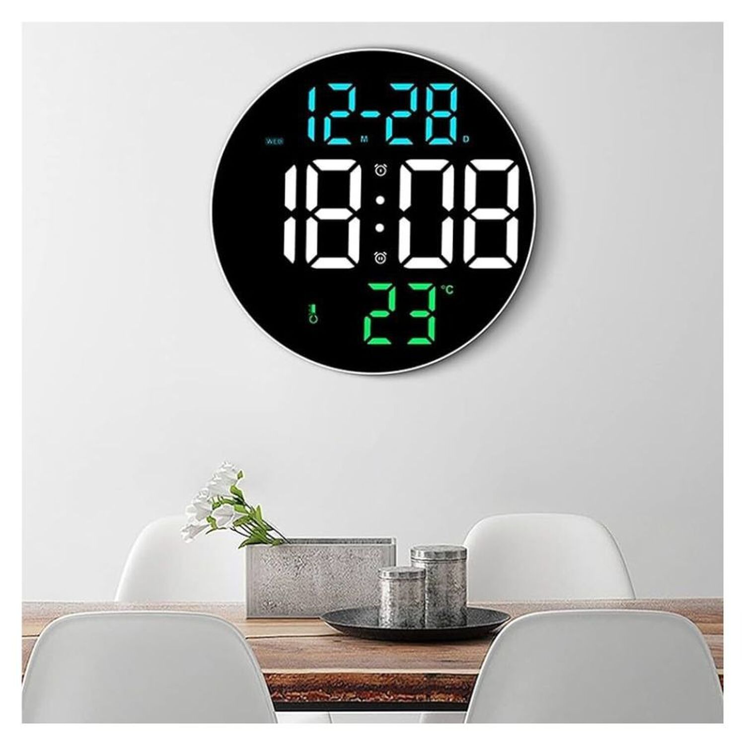 Reloj Digital Pared Redondo Led Con Alarma Y Temperatura image number 5.0