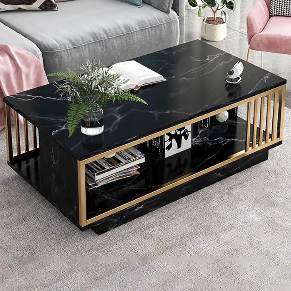 Mesa De Centro Rectangular 120 X 60 X 40 Cm Mármol Negro image number 5.0
