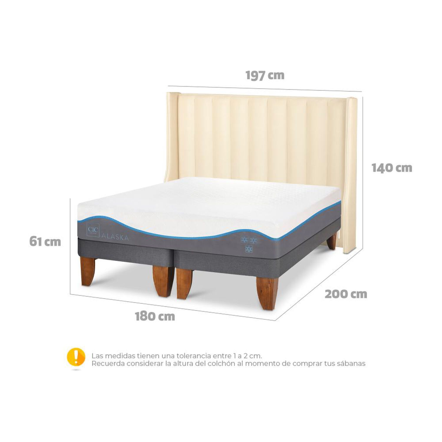 Cama Europea Cic Alaska / King / Base Dividida + Respaldo image number 5.0