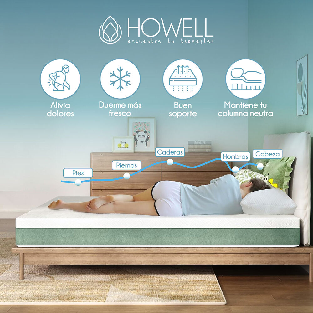 Colchon Memory Foam Espuma Viscoelastica 20cm Howell 2 Plaza image number 5.0
