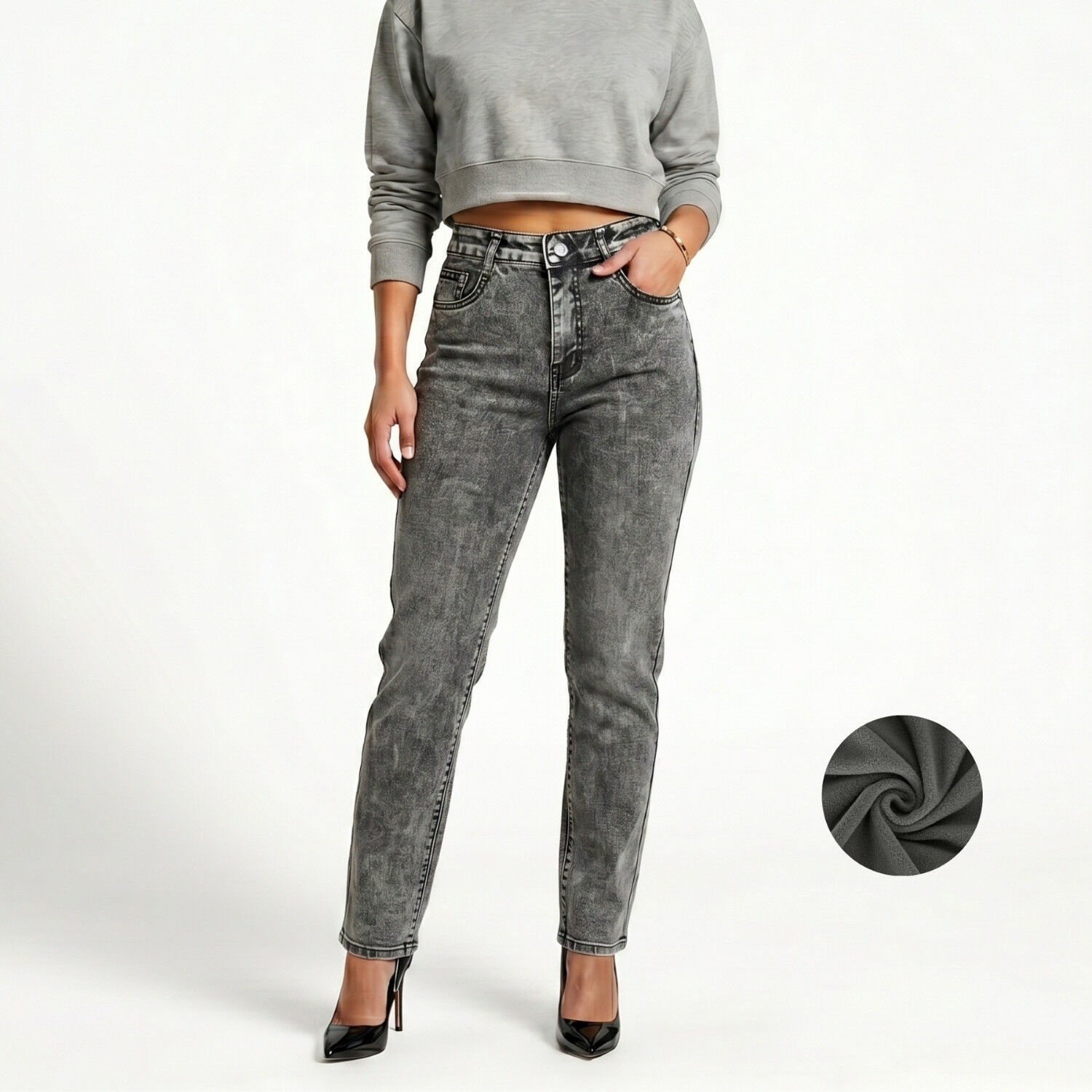 Jeans Pantalon Recto Forro Polar Mujer image number 0.0