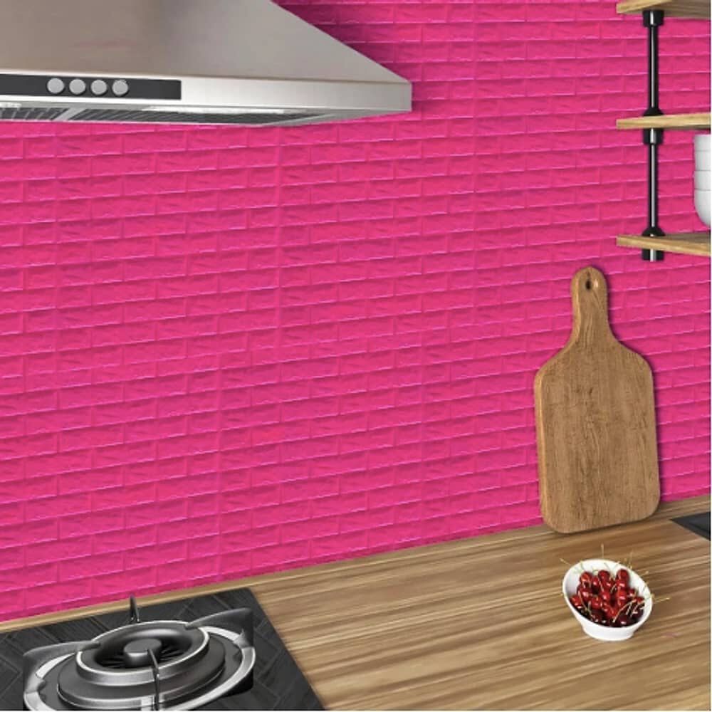 Pack 10 Lamina Papel Mural Autoadhesivo 3d Ladrillo Rosado image number 2.0