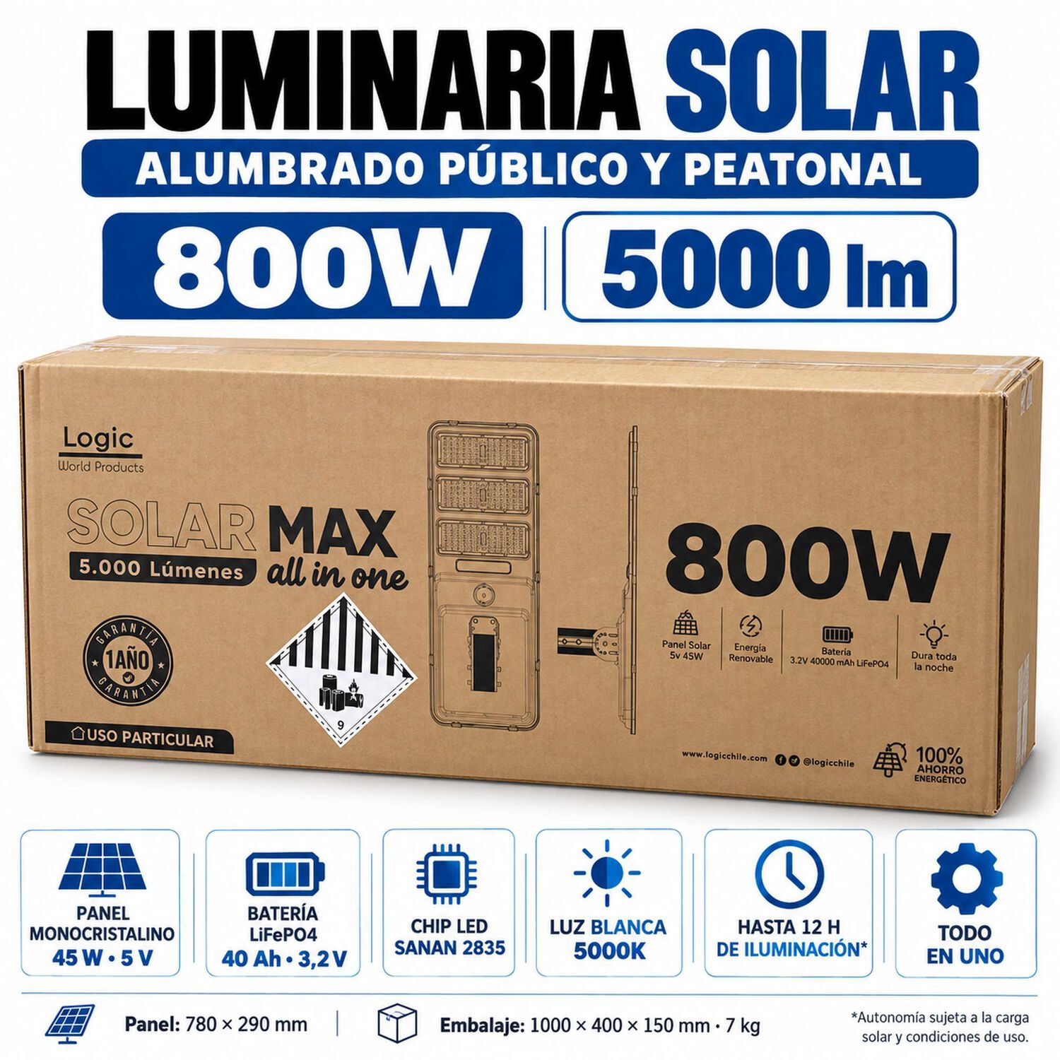 Luminaria Solar Peatonal 800w Con Panel De Alta Eficiencia image number 4.0