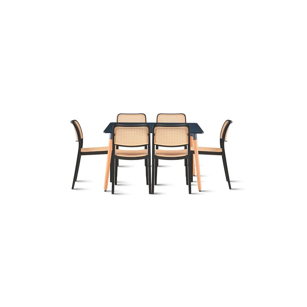 Comedor Mesa 120x80 Rectangular Negra + 6 Sillas De Comedor Enrejada image number 0.0