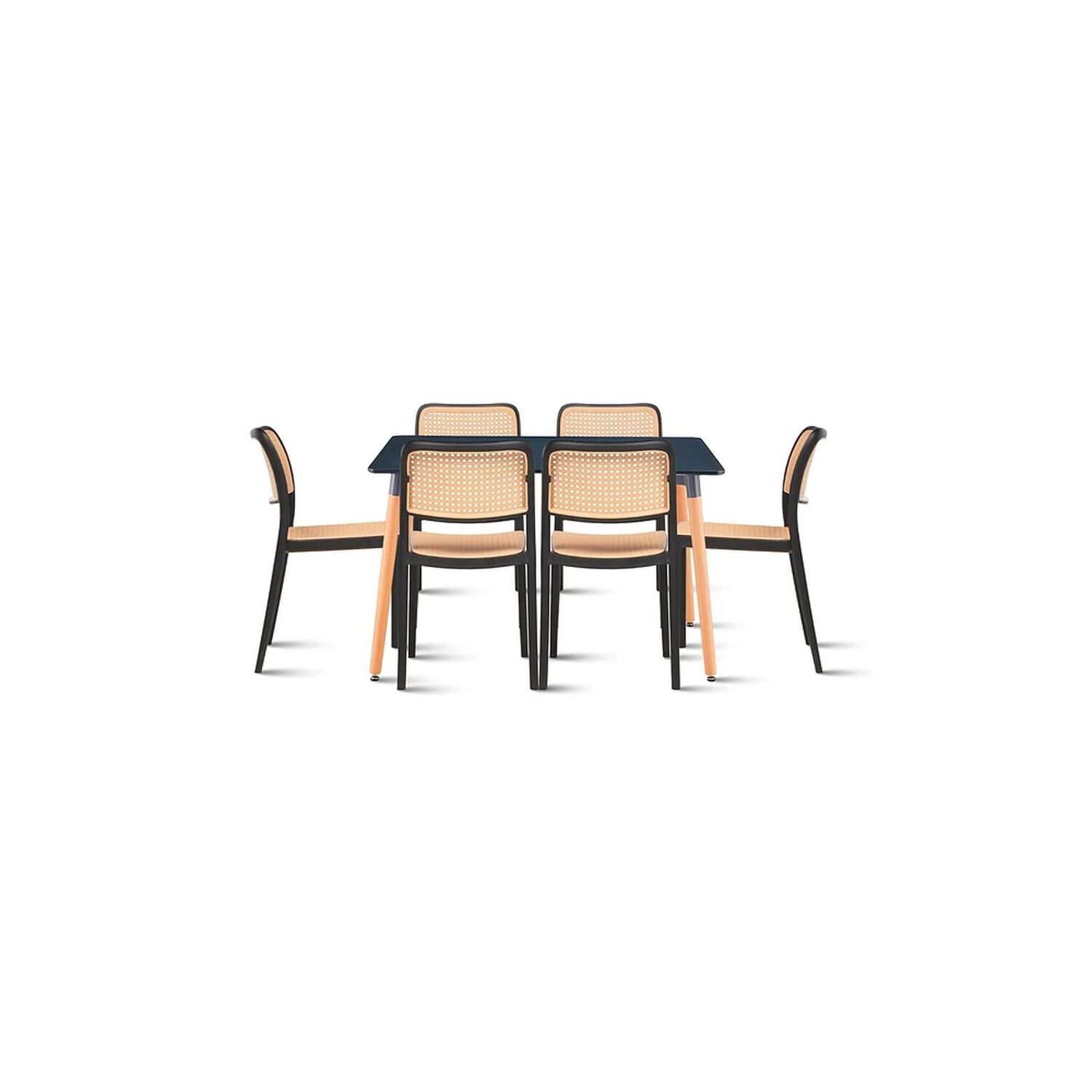 Comedor Mesa 120x80 Rectangular Negra + 6 Sillas De Comedor Enrejada image number 0.0