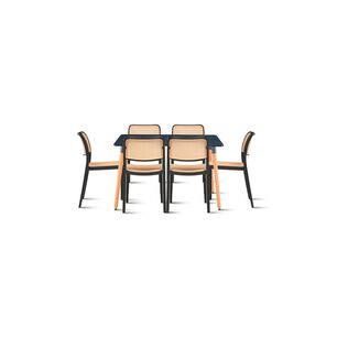 Comedor Mesa 120x80 Rectangular Negra + 6 Sillas De Comedor Enrejada