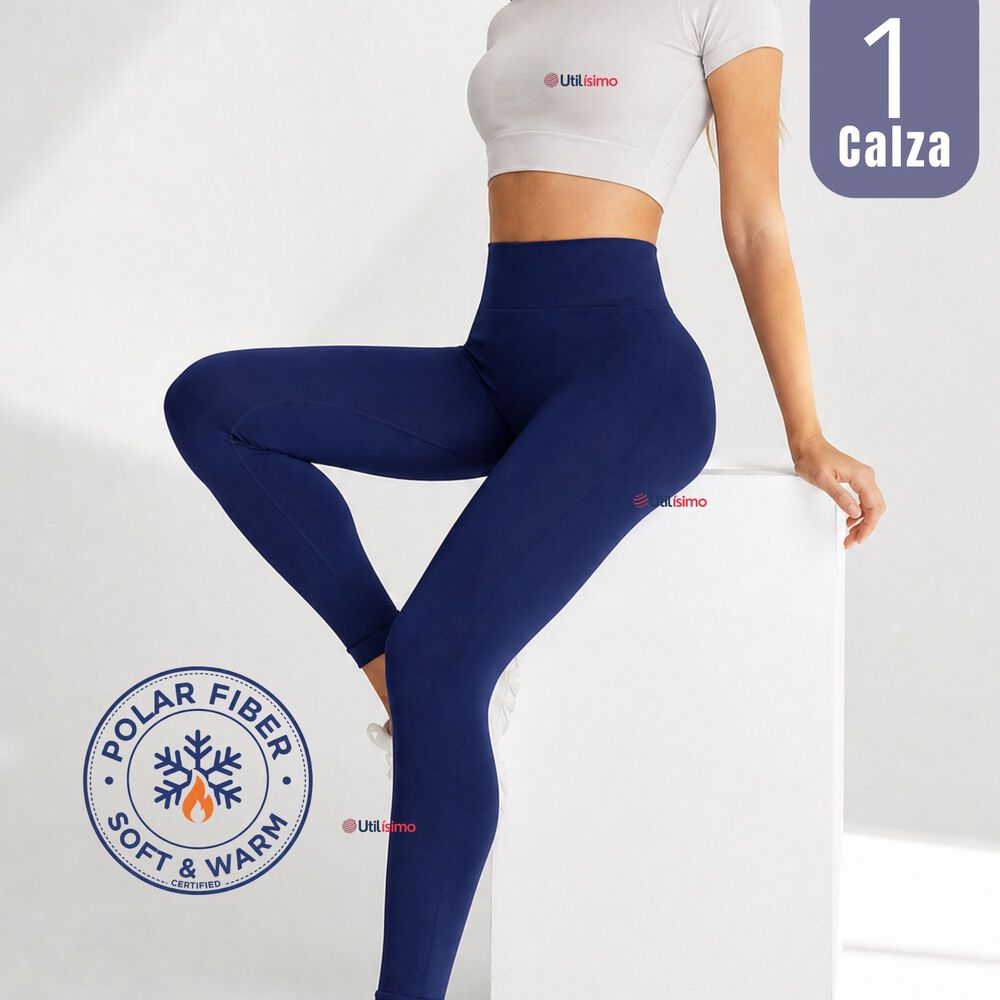 Calza Panty Lola Polar T&eacute;rmica Sin Costura Tiro Alto Elasticada Azul Marino image number 0.0