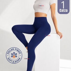 Calza Panty Lola Polar T&eacute;rmica Sin Costura Tiro Alto Elasticada Azul Marino