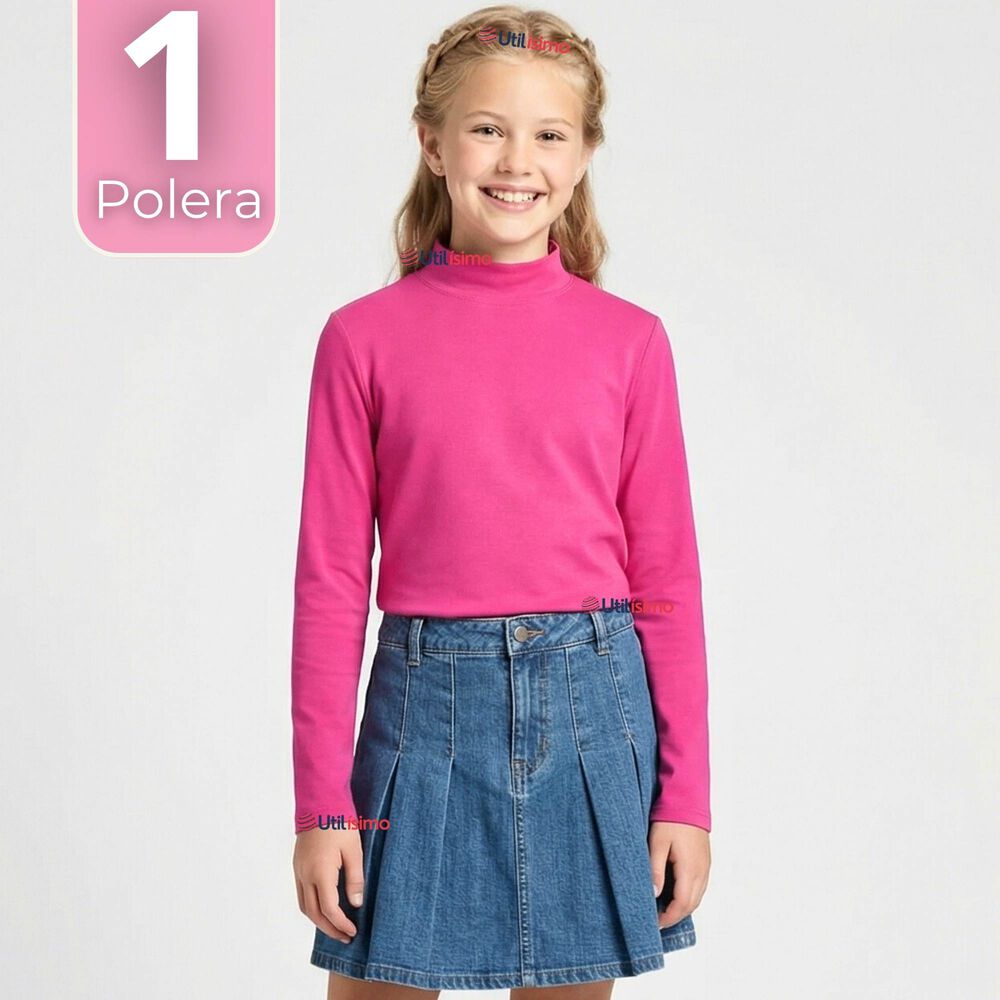 Polera Camiseta Polar Fucsia Primera Capa Cuello Beatle Manga Larga Ni&ntilde;a image number 0.0