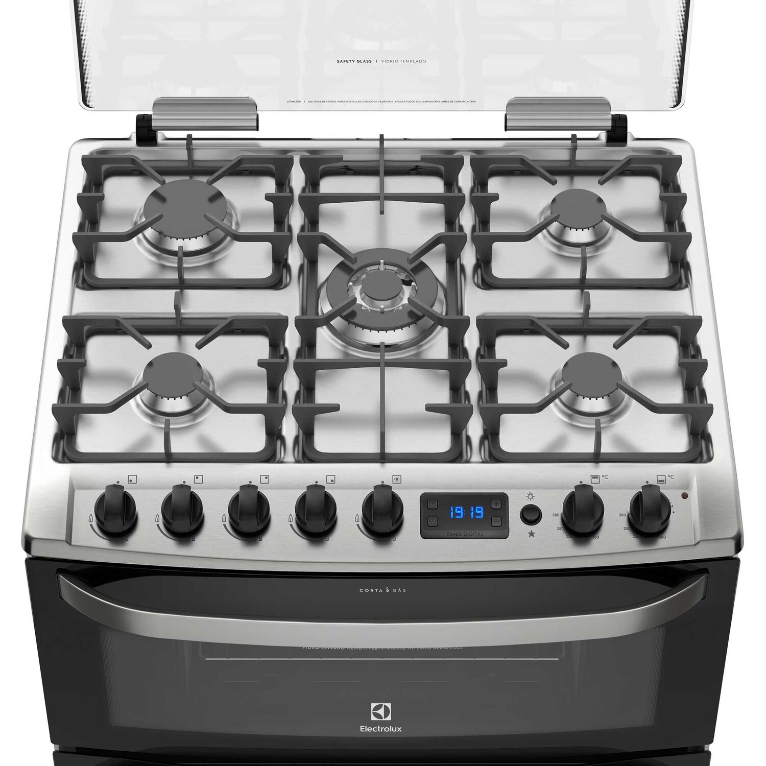 Cocina A Gas 5 Platos Doble Horno Timer Digital 76dba Negra image number 4.0