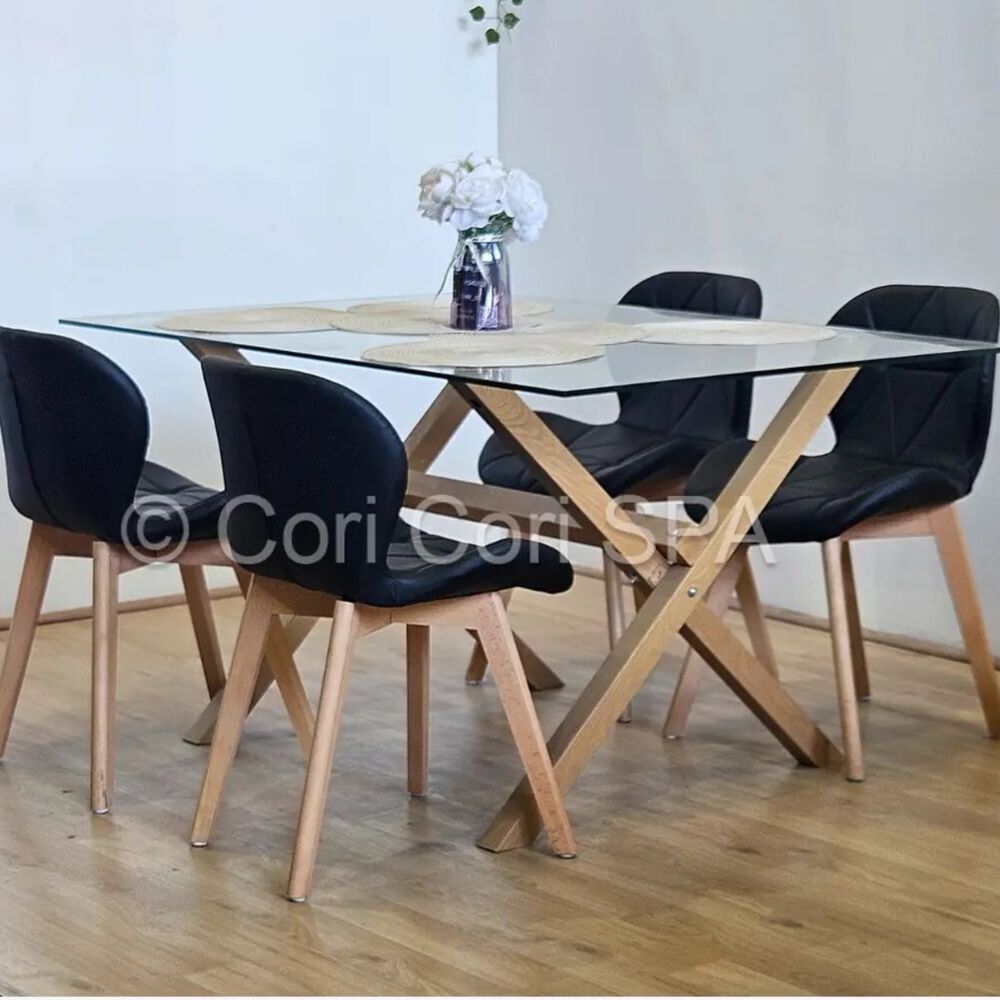 Comedor Medlock 120x80cm + 4 Sillas Mariposa Ecocuero Wood Negro image number 1.0