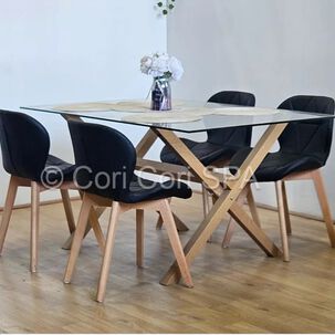 Comedor Medlock 120x80cm + 4 Sillas Mariposa Ecocuero Wood Negro