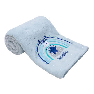 Frazada De Coral Plush Celeste Arcoiris Niño