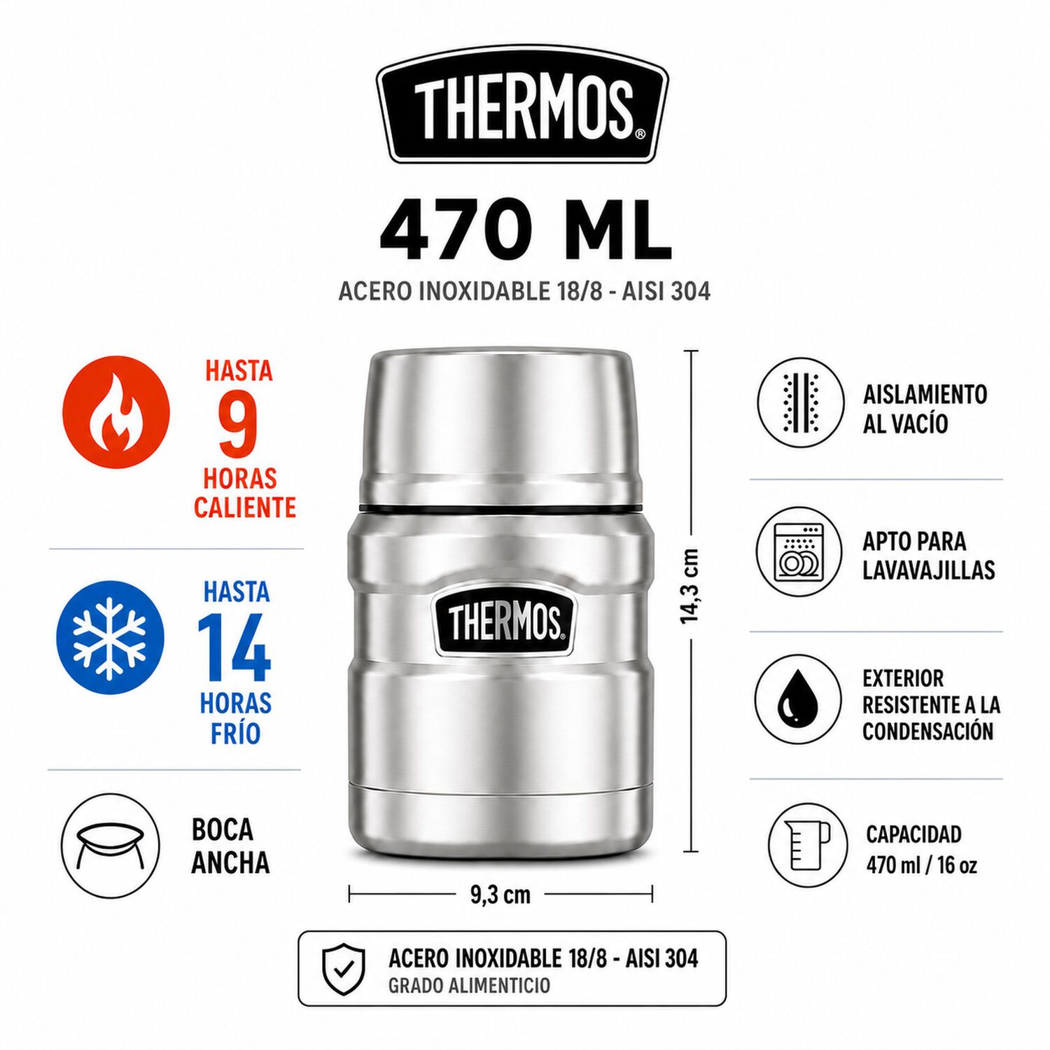 Termo De Comida Premium Inox Thermos King 470ml Rojo image number 7.0