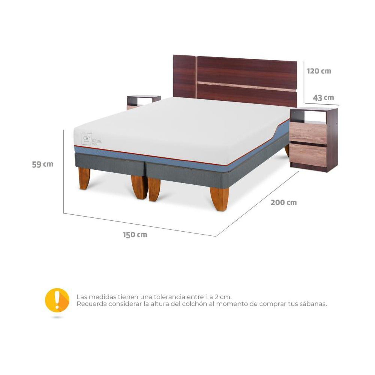 Cama Europea Cic Excellence Plus / 2 Plazas / Base Dividida + Set De Maderas image number 2.0