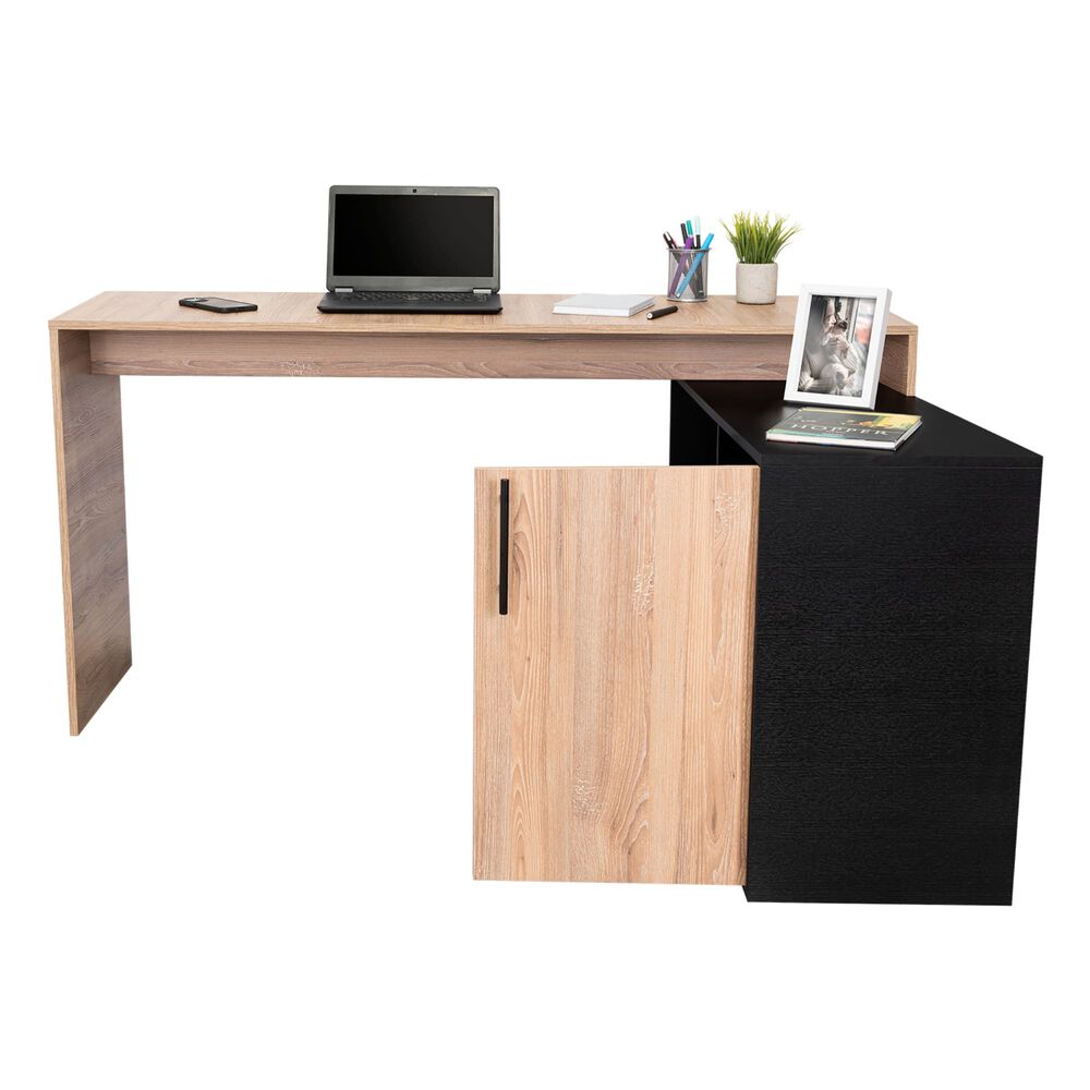 Escritorio En L 1 Puerta Fm-001c Caf&eacute; Claro Y Negro image number 3.0