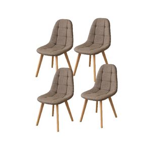 Pack 4 Silla Capiton&eacute; Lino N&oacute;rdica Con Patas De Madera Haya