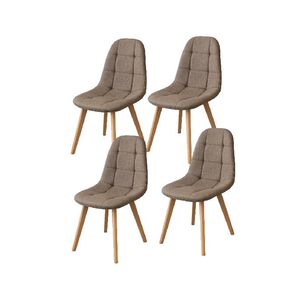 Pack 4 Silla Capiton&eacute; Lino N&oacute;rdica Con Patas De Madera Haya