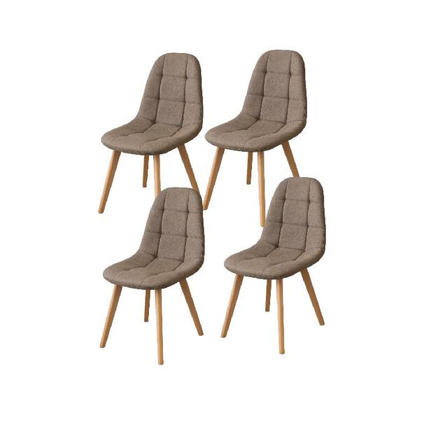 Pack 4 Silla Capiton&eacute; Lino N&oacute;rdica Con Patas De Madera Haya
