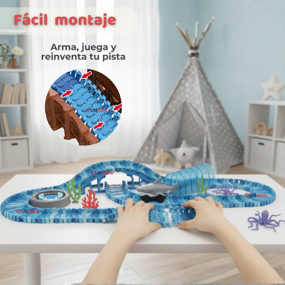 Pista Carreras De Auto Ni&ntilde;o Juguete Flexible Acu&aacute;tico 183 Piezas image number 6.0