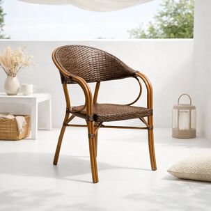 Silla Bistro Parisina Rattan Con Reposabrazos Jolie - Caf&eacute; Oscuro