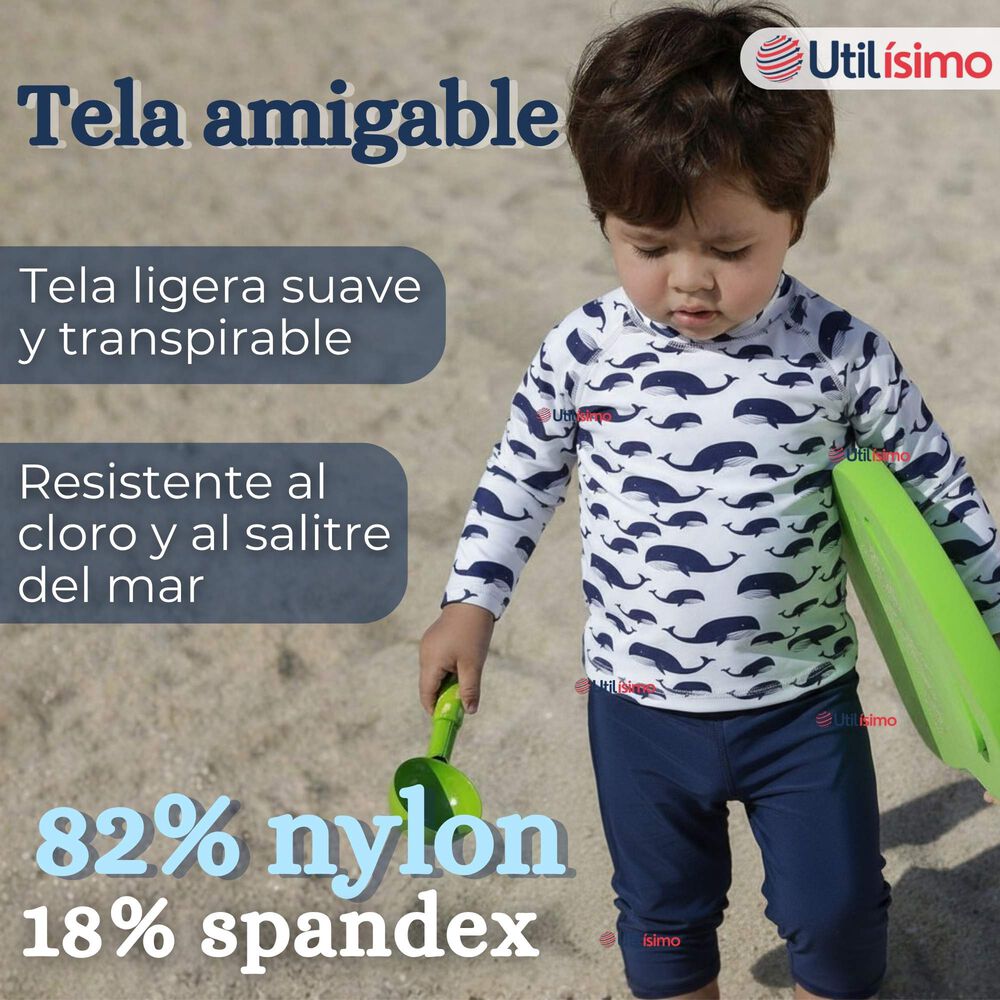 Traje De Ba&ntilde;o Manga Larga Pantal&oacute;n Largo 2 Piezas Corte Split Ni&ntilde;o 3 A 9 A&ntilde;os White Whale image number 3.0