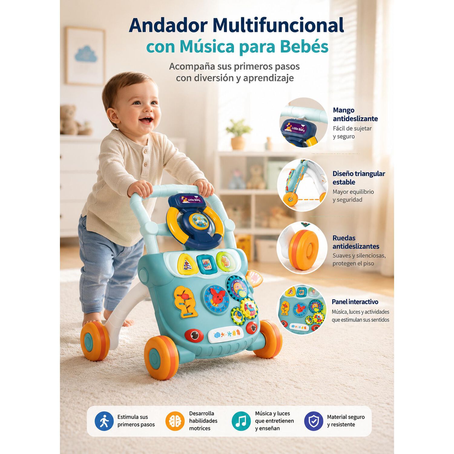 Andador Para Beb&eacute; Musical Caminador Did&aacute;ctico Juguete 6 En 1 image number 4.0