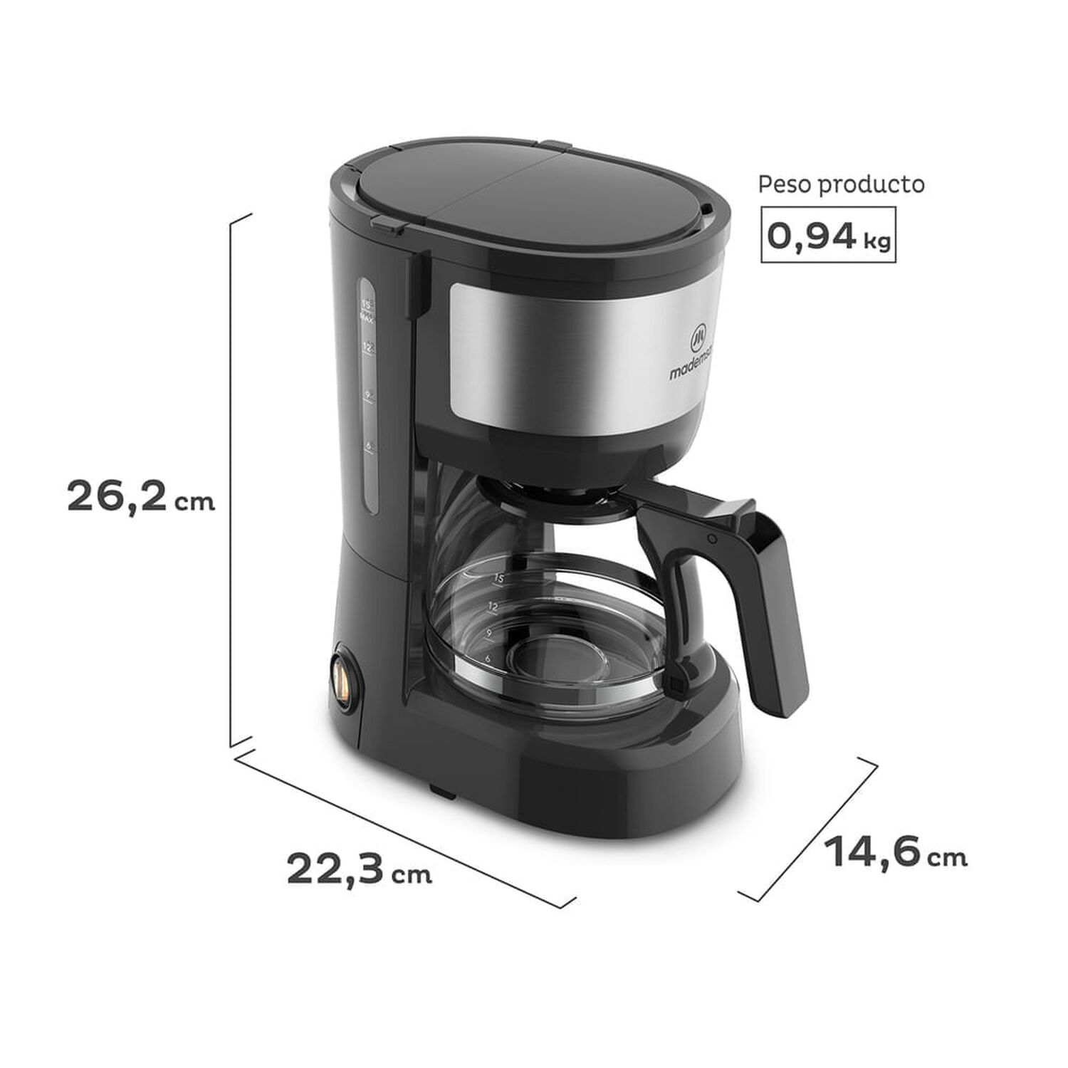 Cafetera El&eacute;ctrica Mademsa 0,6l Jarra De Vidrio 600w Mcm10 image number 2.0