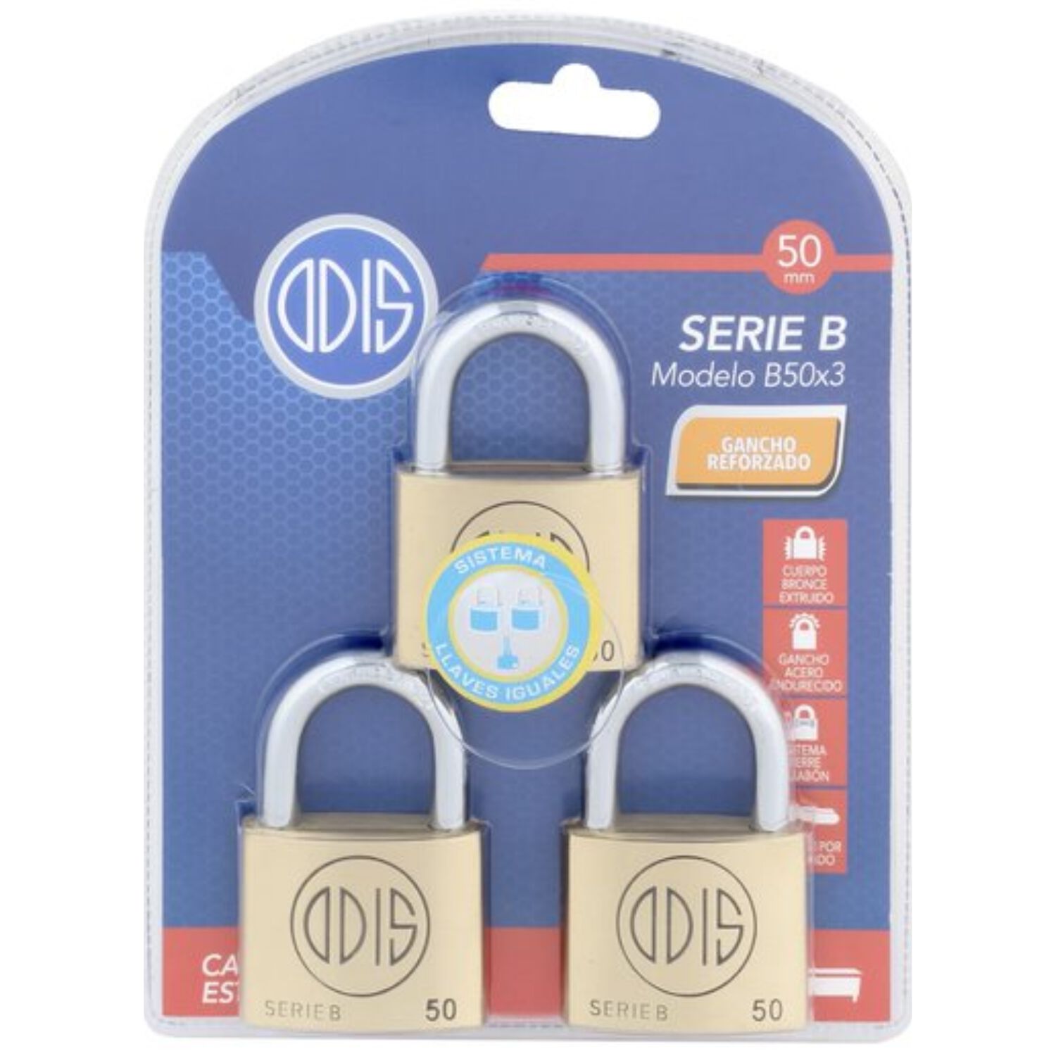 Pack 3 Candados Odis B50 50mm - Llaves Iguales image number 5.0
