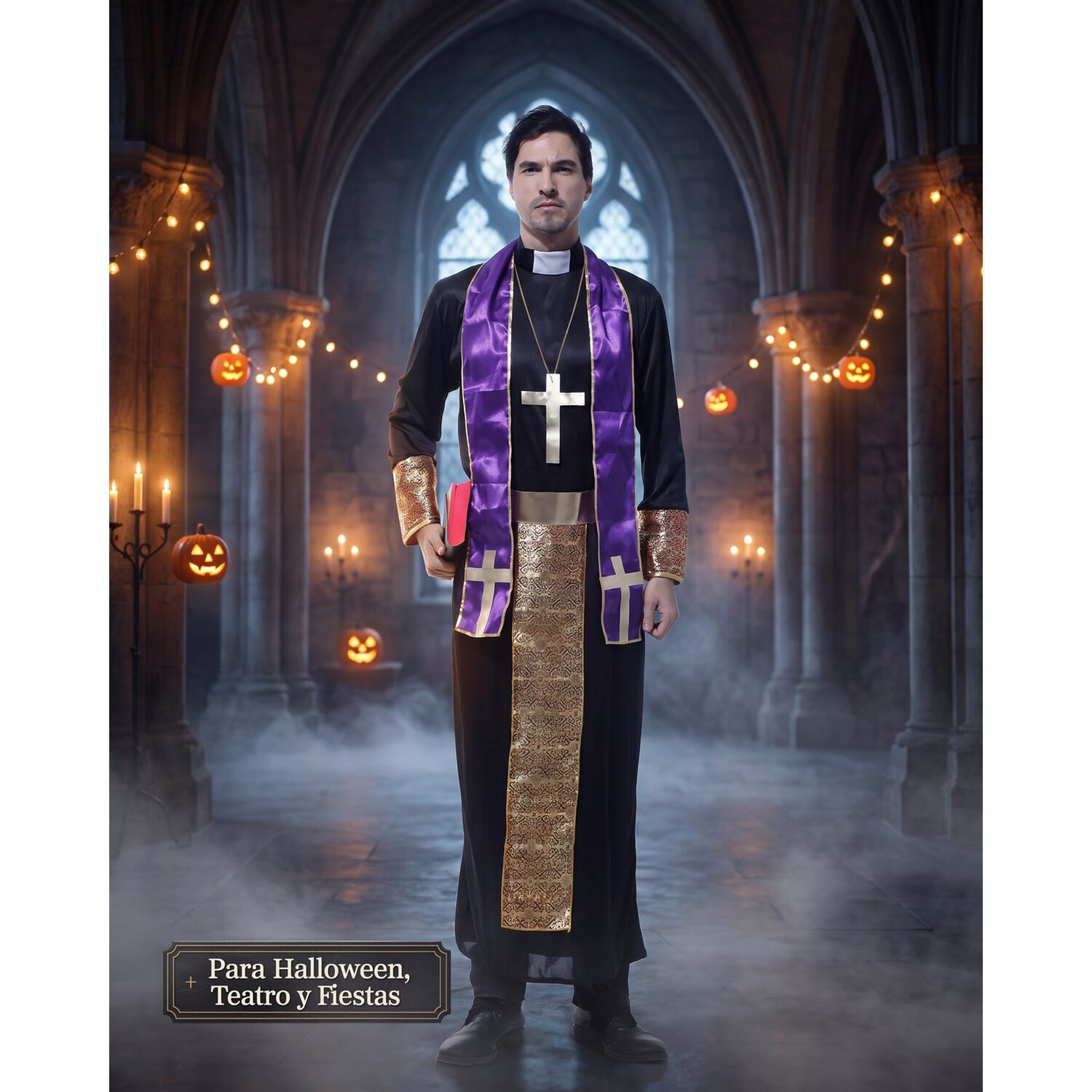 Disfraz Cosplay Cura Monje Morado Religioso image number 4.0