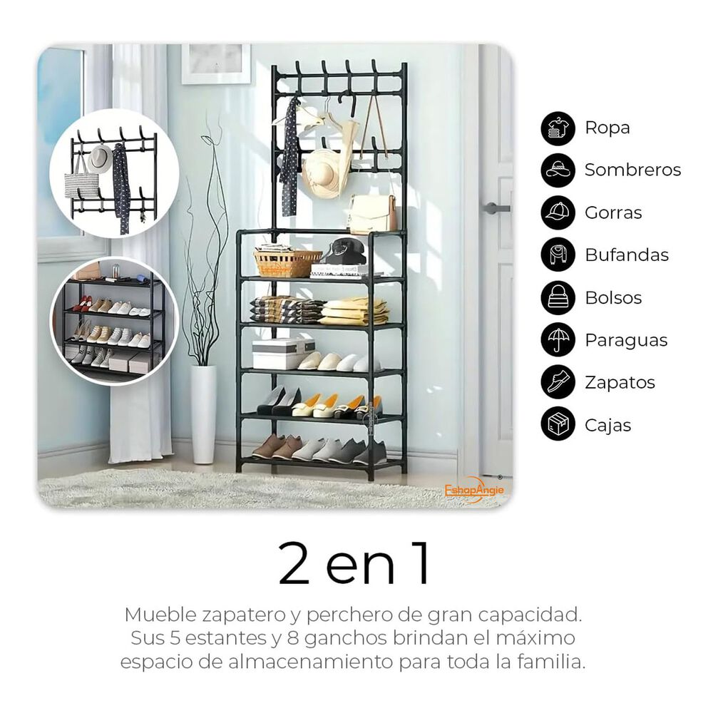 Organizador 2 En 1 Perchero Zapatero 5 Niveles Negro image number 1.0