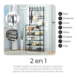 Organizador 2 En 1 Perchero Zapatero 5 Niveles Negro