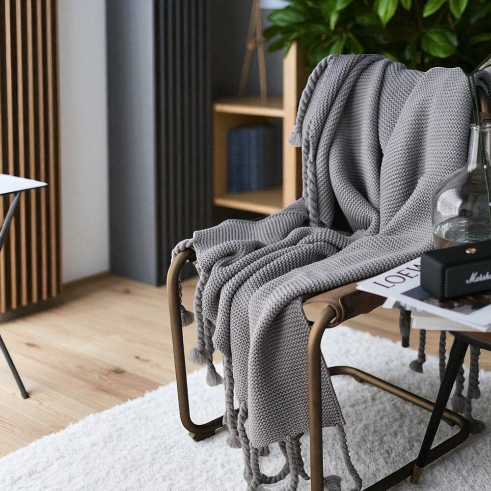 Manta Encaje De Lana Gruesa Tejida A Mano Premium 150x230cm Gris image number 2.0