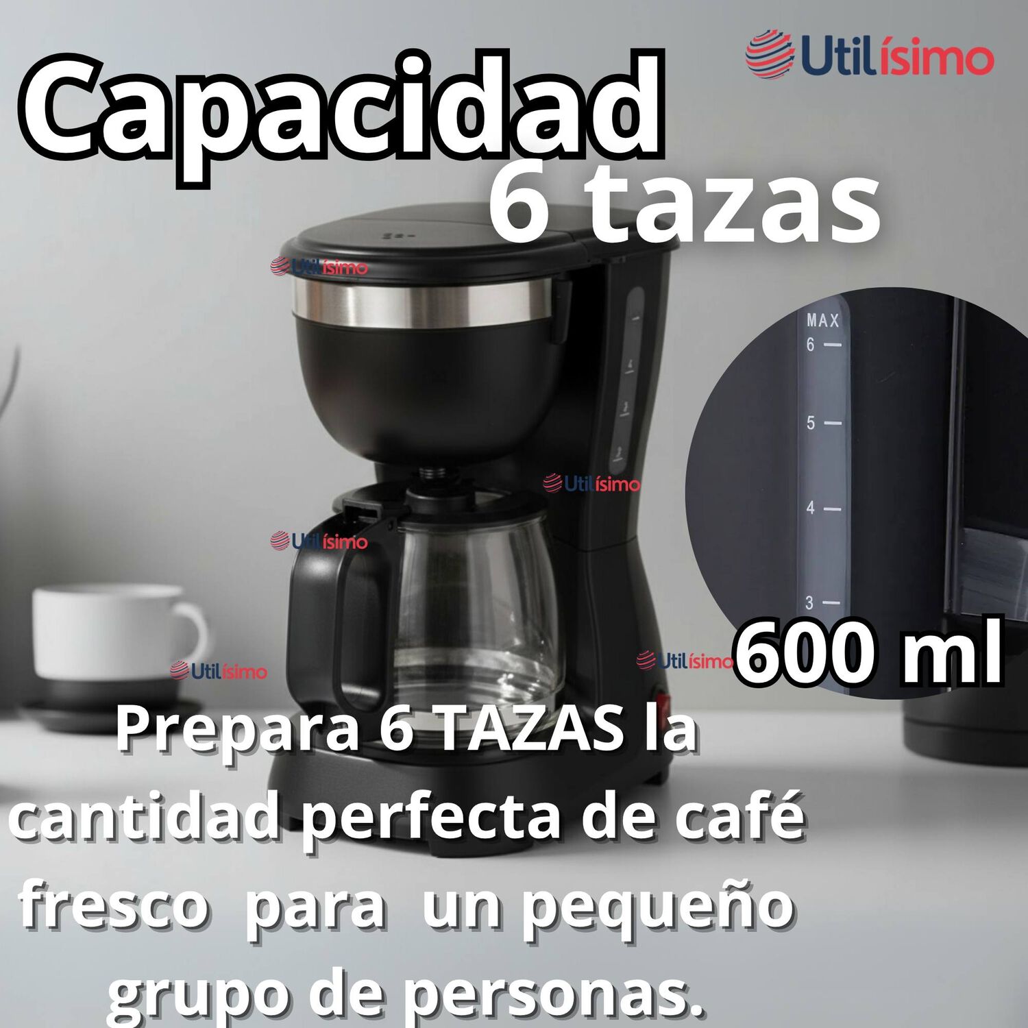 Cafetera El&eacute;ctrica 6 Tazas 600w De Potencia Con Filtro Reutilizable image number 4.0